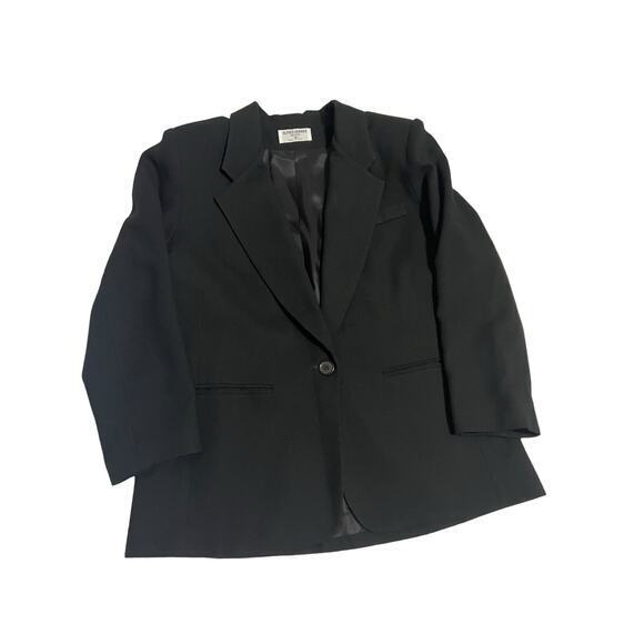 Vintage Alfred Dunner Women's Black 100% Wool Blazer USA Size 12 Petite 1 Button - Picture 1 of 11